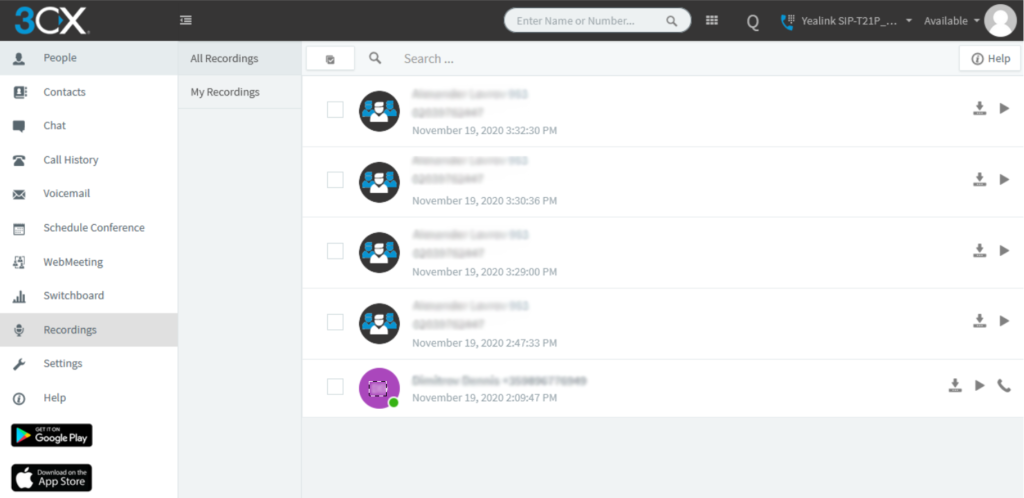 Our web client allows you to easily perform all the functions of a phone but also access recordings among other features.