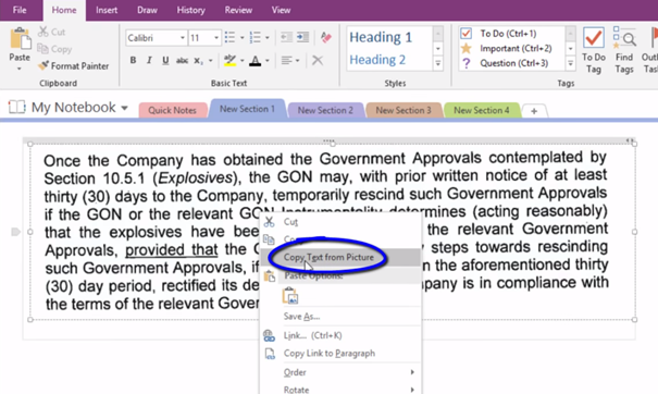 copy text from OneNote image